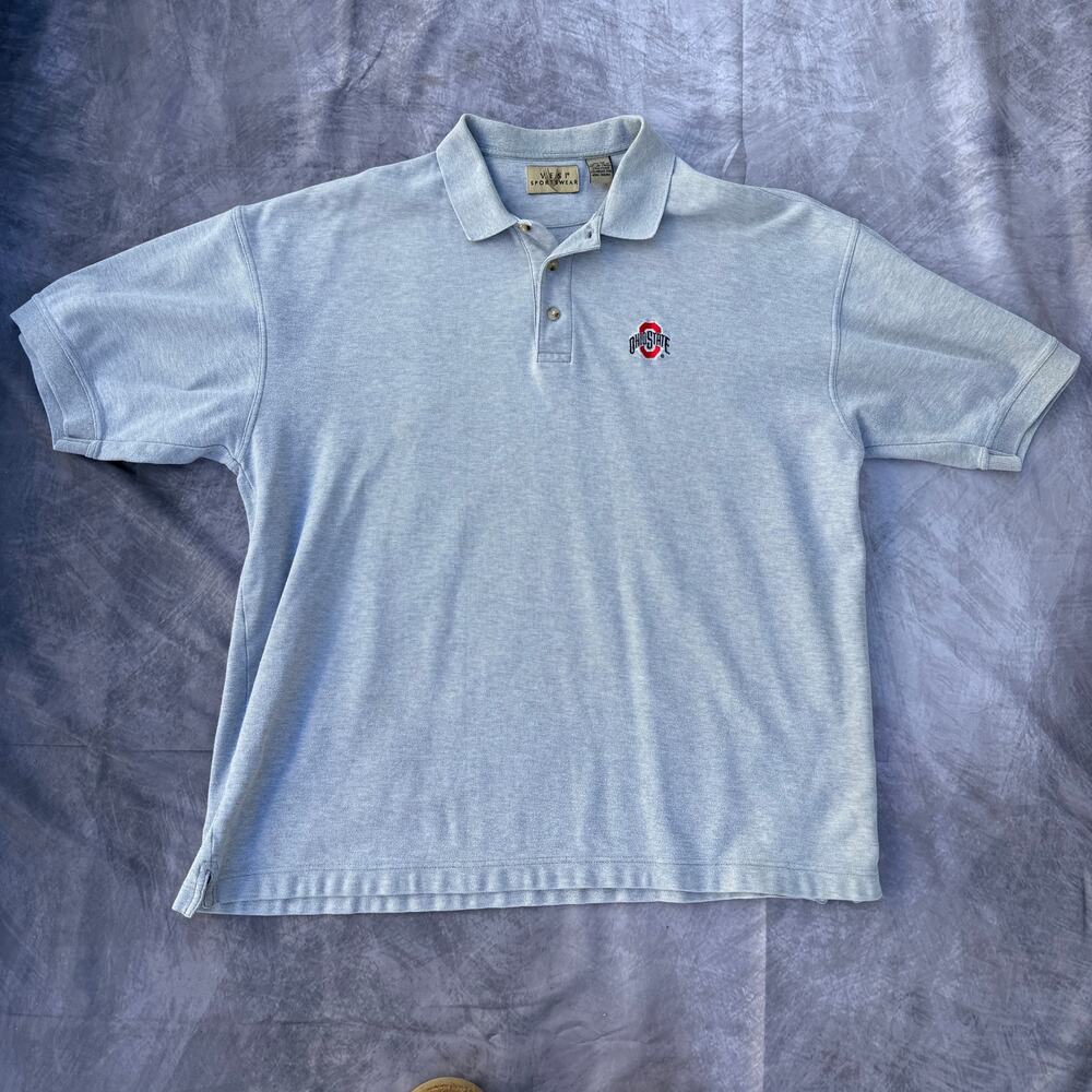 Men's Vintage Vesi Sportswear OSU Ohio State Buckeyes Gray Polo Shirt Sz 2XL XXL